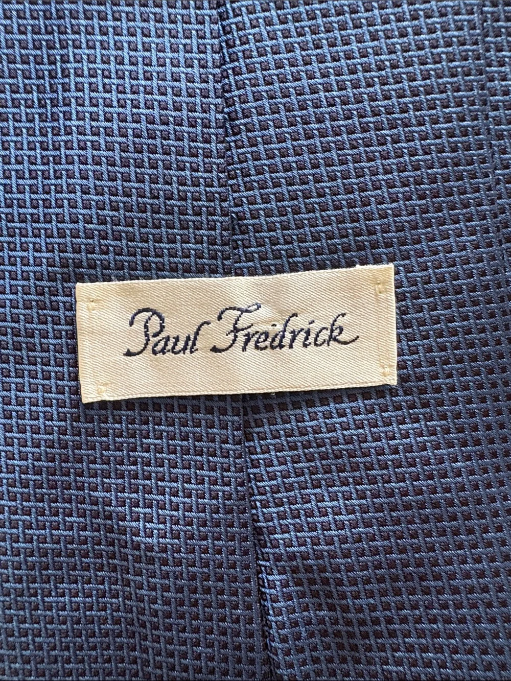 Paul Fredrick Navy Blue Textured Grid Silk Tie Necktie